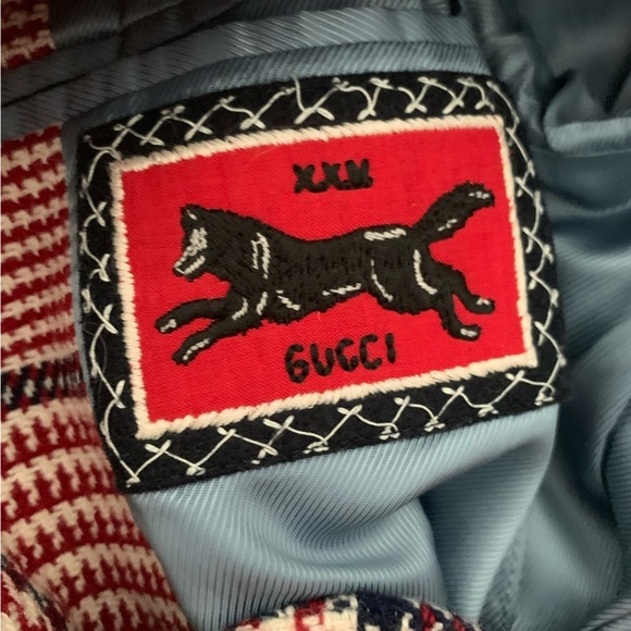 Gucci women Prince of wales red blue plaid wool blend checkered blazer jacket - Picture 13 of 15